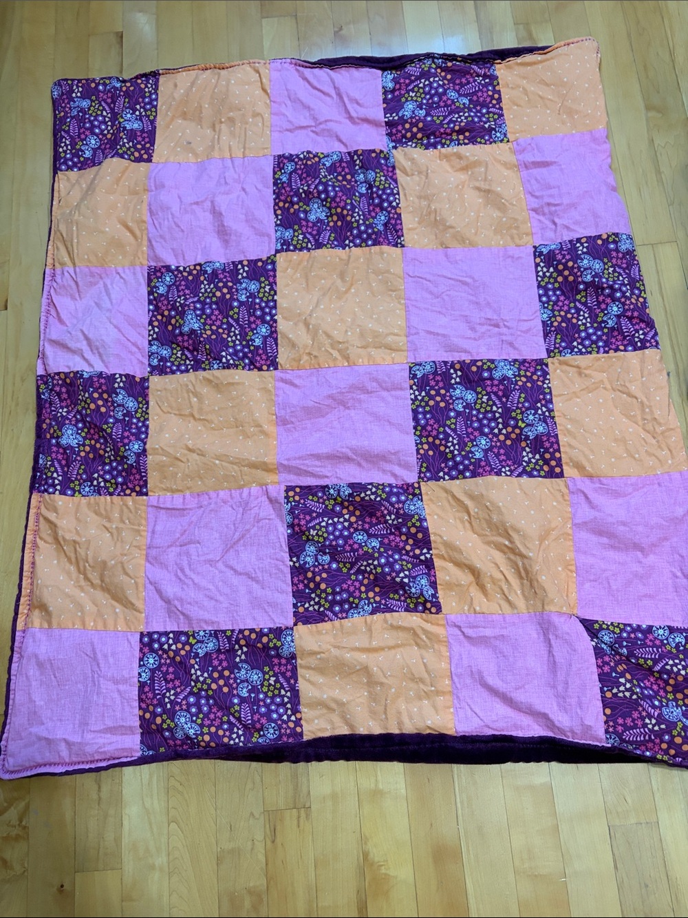 Patchwork Quilted Throw Blanket in Purple, Pink & Peach